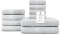 Villa Celestia 100% Cotton Bath Towel Set of 10-2 Bath Towels, 4 Hand Towels, 4 Wash Cloths, Sustainable, Soft, Highly Absorbent, Combed Cotton 10 Piece Set for Hotels, Spa, Bathroom, Dorm, Silver