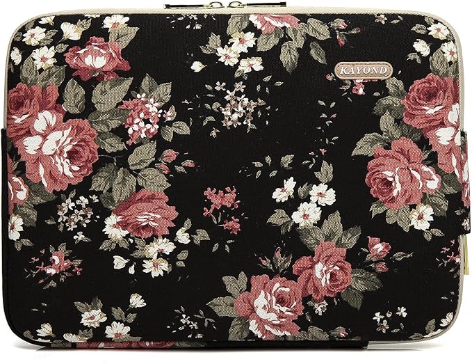 kayond Water-Resistant Canvas 13.3 Inch Laptop Sleeve-Black C Rose