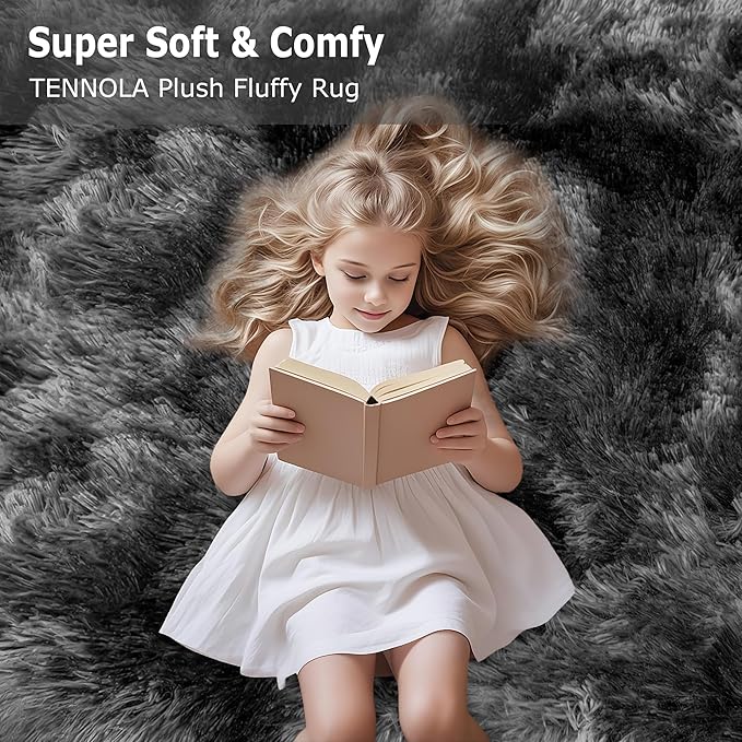 3x5 Dark Grey and Black Shaggy Rug for Bedroom Living Room Soft Fuffly Shag Carpet Plush Gray Area Rug Indoor Furry Kids Play Mat for Girls Boys Room Dorm Nursery Home, Tie Dye