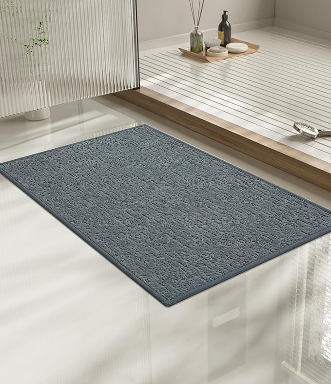 chakme Bathroom Rugs Mat 24x17, Ultra Thin Non Slip Bath Mat Small Quick Dry Absorbent Bath Mat for Bathroom Floor, (Light Blue, 24"x17")