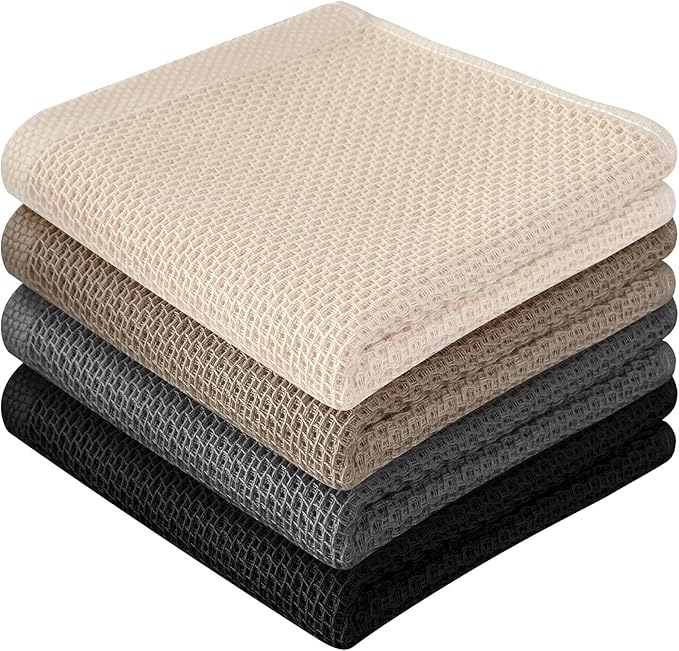 FreeNook 100% Cotton Waffle Weave Kitchen Towels, 4 Pack Dish Cloths for Washing Dishes, Ultra Soft Absorbent Dish Towels, Quick Drying Kitchen Rags, 13 x 28 Inches, Mixed Color