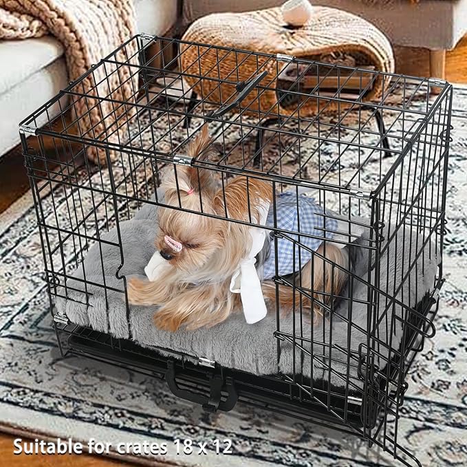 Crate Pads 18x12 Dog Bed for XX- Small Dogs and Indoor Cats Washable,Fluffy Comfy Soft Dog Kennel Pad Pet Sleeping Mat,Deluxe Plush Cat Bed cushion for Tiny Dogs Breeds Fits Crate 18 Inches,Light Grey