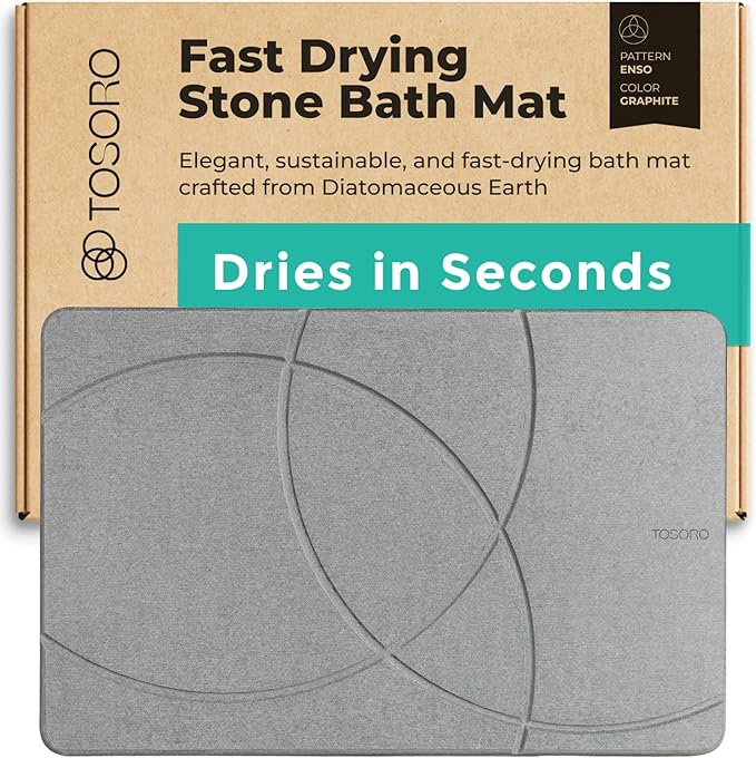 TOSORO - Stone Bath Mat, Diatomaceous Earth Non-Slip Stone Shower Mat - Quick Drying Absorbent Bath Mats for Bathroom - Elegant & Modern Design, Easy to Clean (23.5 x 15) - Graphite