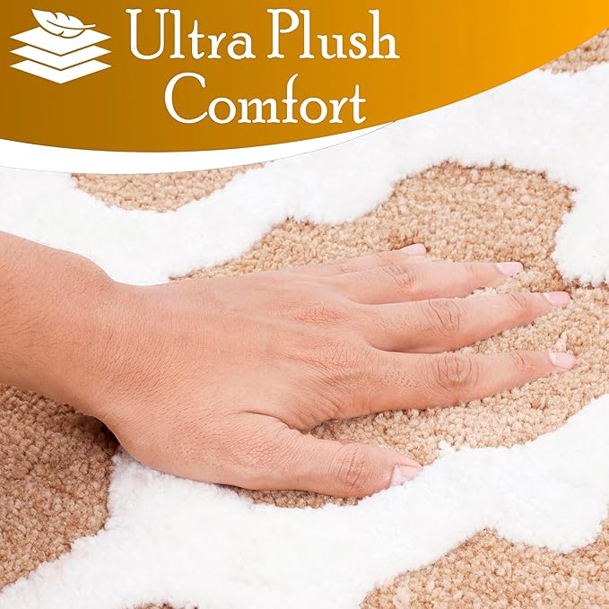 C23 Luxury Trellis Bath Rug Set of 2 (Beige & White) 20"x32" & 16"x24" | 2200 GSM Ultra-Thick High-Density Plush | Decorative Non-Slip Bathroom Mats | Hotel Quality, Machine Washable