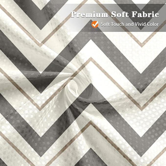 Culudea Chevron Striped Modern Beige Grey Waffle Textured Cloth Shower Curtain Set, Wave Zig Zag Minimalist Bathroom Window Waterproof Shower Curtains for Bathroom Decor