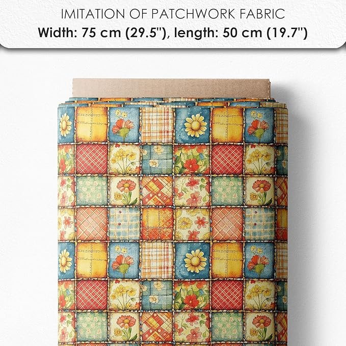 Patchwork Honey Jar Cotton Fabric Panel – 6 Designs (10×10 inch Each) + Bonus Sheet 29.5×19.6 inch, 100% Cotton 140 GSM, Made in Türkiye