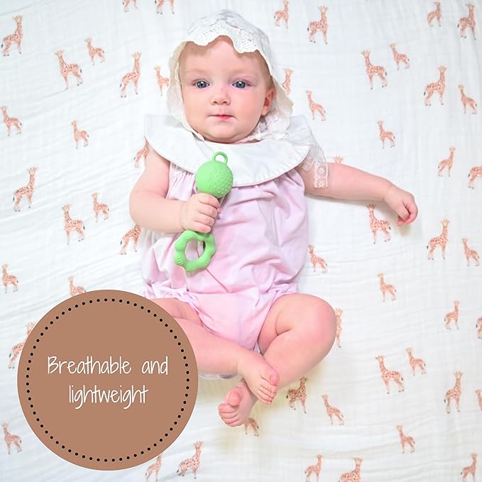 LollyBanks Baby Blanket, 100% Cotton Muslin Swaddle Blankets for Boys and Girls, Large 47 x 47 Inches Newborn Receiving Blankets, Soft and Breathable Newborn Blanket, Registry (Giraffe Print)