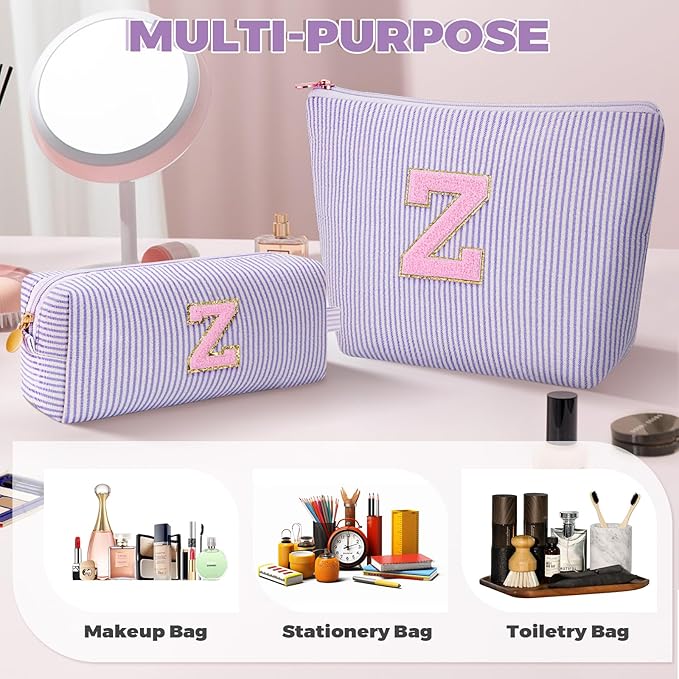 Btffitting Personalized Makeup Bag for Women Girls - Fashion Cosmetic Bag Trendy Travel Toiletry Bag with Initials Letter - Teen Gifts - Lavender,Z
