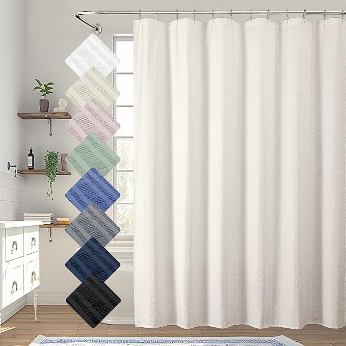 Aiyufeng Cream Long Fabric Shower Curtain 72x78 inches Long, Hotel Quality, Washable, Water Repellent, Soft Blue Spa Bathroom Curtains with 12 Button Holes, 72x78 in