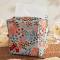 Hausfrau Tissue Box Cover Square Embroidered Jacquard Linen Tissue Holder Case Cube Decorative for Bathroom Vanity Countertop Desk Office, 5.3"x5.3"x5.3", Cream Flowersea