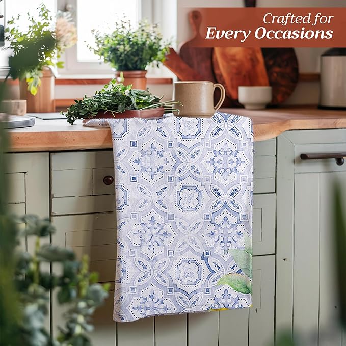 Maison d' Hermine Kitchen Towels Set of 3 100% Cotton 27.50" x 20" Reusable Cloth Tea Dish Towels Absorbent with Hanging Loop for Kitchen, Home, Dining, Cocktail Parties Spring/Summer (Citrus)