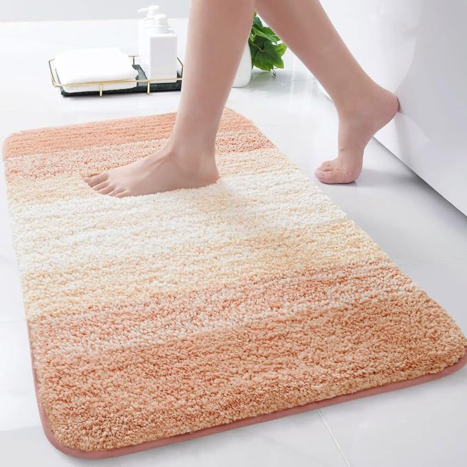 Arotive Microfiber Bathroom Rugs, Shaggy Soft and Absorbent Bath Rug, Non-Slip, Thick Plush Machine Washable Dry Bath Mats for Bathroom, Tub and Shower, 24x16, Peach, Rectangular