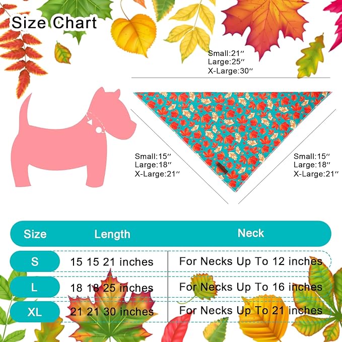 UP URARA PUP Fall Dog Bandana – Green Maple Leaf Triangle Scarf for Small Medium Large Dogs, Soft Cotton Pet Bib for Autumn Thanksgiving, Adjustable Dog Kerchief for Seasonal Outings