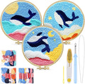 TINDTOP Punch Needle Kits, 3 Pack Punch Needle Embroidery Kits for Adults Beginner, Tool with Punch Needle Fabric, Hoops, Yarns and Sewing Needles (Whale)