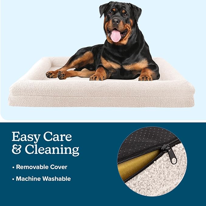 PETMAKER Orthopedic Pet Bed - 45in Large Dog Bed with Supportive Bolster, Nonslip Bottom, and Removable Washable Cover - Memory Foam Pet Beds for Large Dogs - Dog Products (Cream)