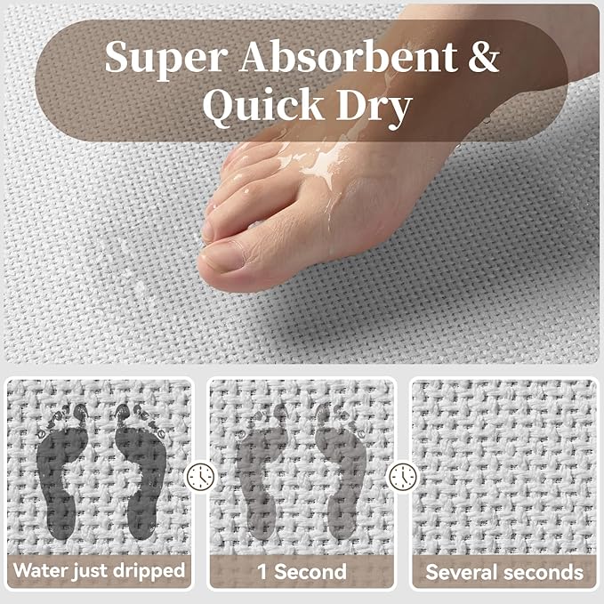 MontVoo Bath Mat Rug-Ultra Thin Non Slip Bath Mats for Bathroom Mat Quick Dry, Rubber Backing Washable Bathroom Rugs Fit Under Door, Absorbent Bath Rugs for Floor,17"x24",White