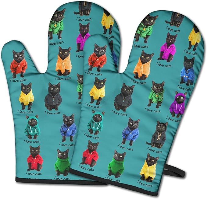 Cat Oven Mitts for Cat Lover,Heat Resistant Kitchen Gloves for Cooking Cooking, Grilling,Baking