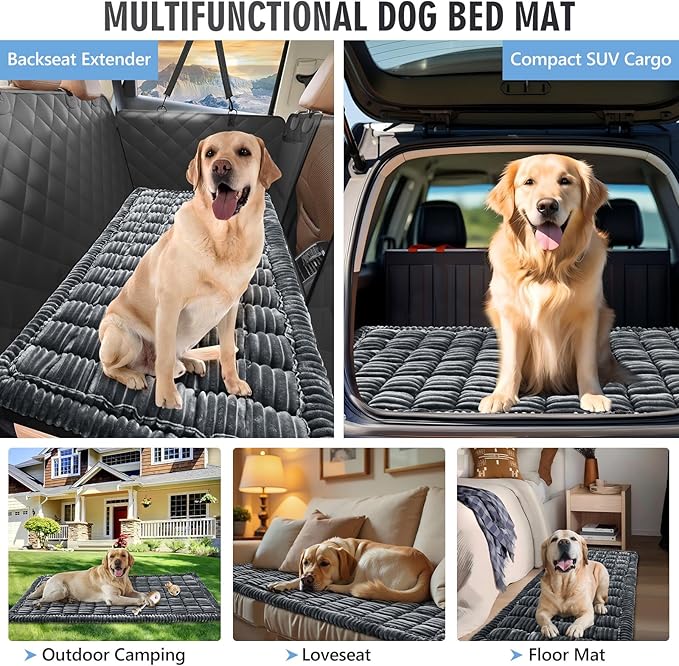 ROUWINNE Backseat Dog Bed Non-Slip, Dog Bed for Car Back Seat Soft and Comfortable, Back Seat Pet Bed Mat for Travel, Pet Car Blanket for Backseat Extender and Seat Covers Grey (51”X 23.5”)