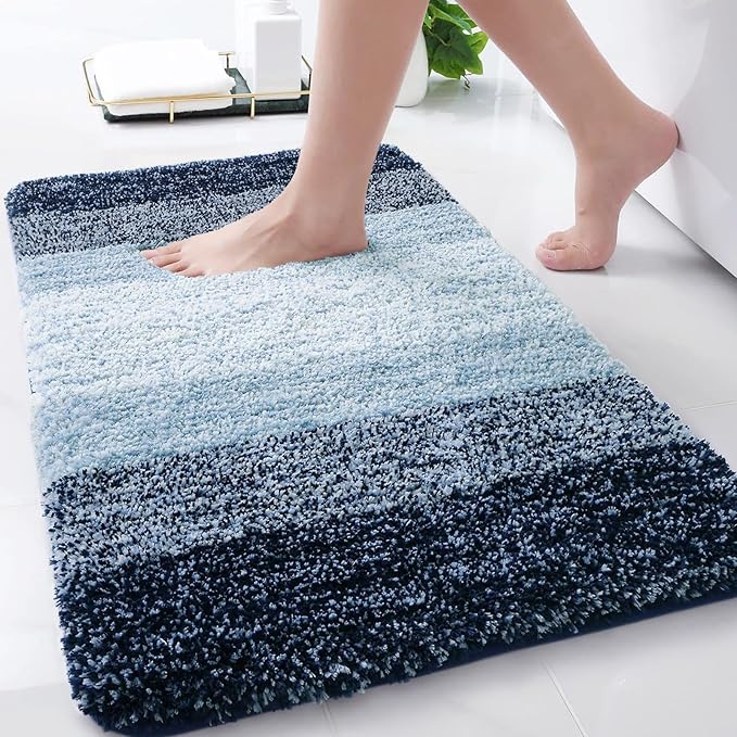 Arotive Microfiber Bathroom Rugs, Shaggy Soft and Absorbent Bath Rug, Non-Slip, Thick Plush Machine Washable Dry Bath Mats for Bathroom, Tub and Shower, 34x21, Dark Blue, Rectangular