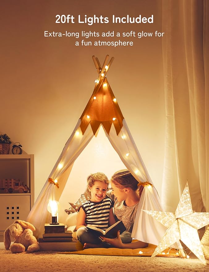 besrey Teepee Tent for Kids with Light & Mat, Toddler Tents Indoor Play Tent Playhouse, Toddler Tipi Cotton, tee Pee Tents for Kids Indoor, Boys & Girls Teepee (Yellow, Padded mat)