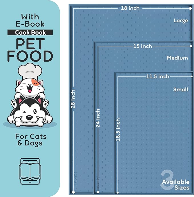 PetHappily Dog Food Mat - Raised Edges Dogs Mat for Food and Water Prevent Spill, Waterproof Cat Food Mats Protect Floors, Easy Clean Dog Bowl Mats for Food and Water, Silicone Pet Food Tray