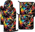 Colorful Butterfly Oven Mitts and Pot Holders Sets 4Pcs,Extra Long Oven Gloves Potholder for Kitchen Cooking Baking BBQ 100% Cotton Heat Resistant