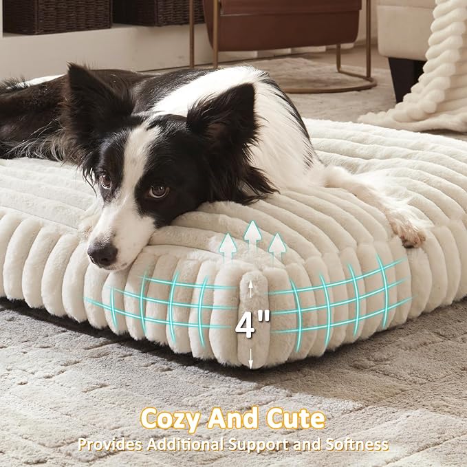 XXL Dog Bed, Flat Pet Beds with Removable Washable Cover, Pet Mat Cute Dog Crate Bed Thick Shredded Chopped Crate Foam & Anti Slip Bottom for Indoor