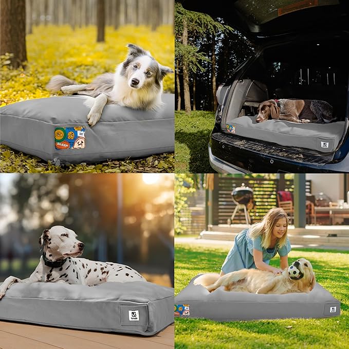 Sytopia 30" Outdoor Indestructible Canvas Dog Bed – Ultra-Durable, Waterproof, Washable, Removable Cover – Comfort for Medium Dogs – Perfect for Patio, Crate, or Adventure (Light Grey)