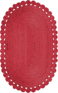 Oval Rug 4x8 Area Rug Kilim Rug Red Solid Design 0.27 inches ThickIndoor Outdoor Rug Flatweave Rug High Traffic Area Lake House Bedroom Dining Room Living Room