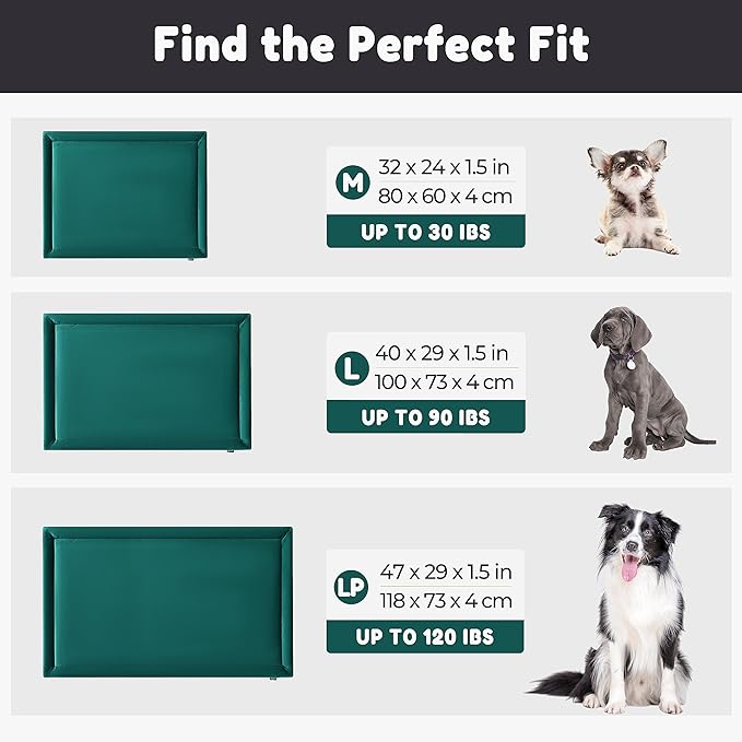 Allisandro Waterproof Dog Bed Kennel Pad Dog Sleeping Crate Mat with Non-Glue Filling and Non-Slip Silicone Bottom, Dark Green, 31.4 X 23.6 Inches