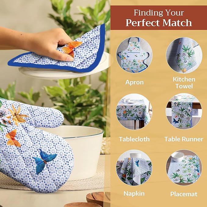 Maison d' Hermine Pot Holders Set 100% Cotton Heat Resistant Potholders 8" x 8" Hot Pads with Loop BBQ, Cooking, Baking, Grilling, Kitchen, Handling Hot Pans Spring/Summer (Pack of 2, Passiflora)