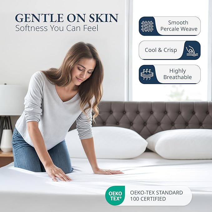 LANE LINEN Fitted Sheet King Size, 100% Organic Cotton, 3-Piece Set (1 Fitted Sheet,2 Pillowcases), Percale Weave, Ultra Soft, Breathable,Fits Mattress Upto 15" Deep - White (No Flat Sheet)