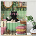 mutakin Funny Cat Shower Curtain Cute Kitten Taking Bath Shower Curtains for Bathroom Waterproof Fabric Bath Curtain Decor with Hooks