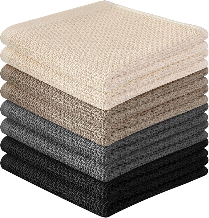 FreeNook 100% Cotton Waffle Weave Kitchen Towels, 8 Pack Dish Cloths for Washing Dishes, Ultra Soft Absorbent Dish Towels, Quick Drying Kitchen Rags, 12x12 Inches, Mixed Color
