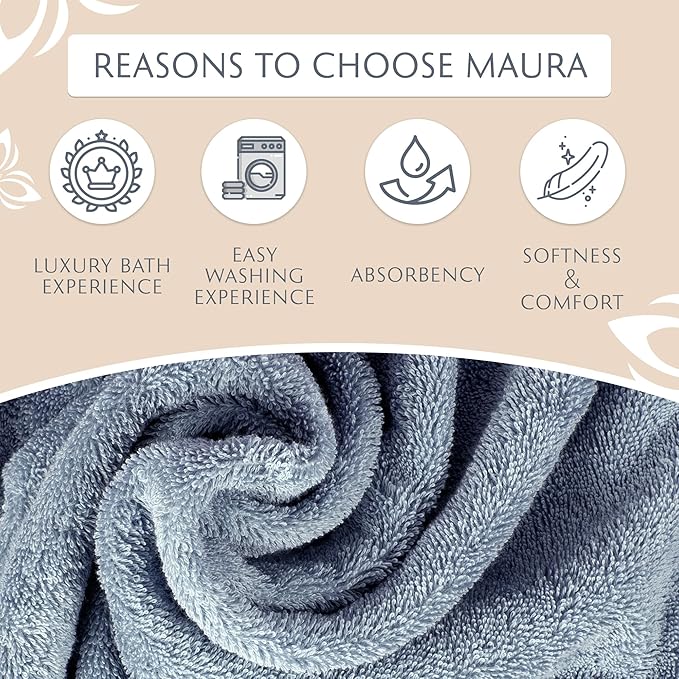 MAURA Light Blue Hand Towels for Bathroom. Luxury Turkish Cotton Bath Hand Towels Set of 6. Ultra-Soft, Thick & Plush - Serenity Blue