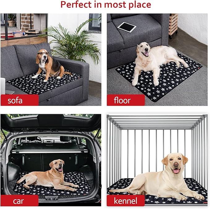 Dog Crate Mat (30" X 19") 2 Pack, Soft Dog Bed Mat with Cute Prints, Personalized Dog Crate Pad, Anti-Slip Bottom, Machine Washable Kennel Pad, Black