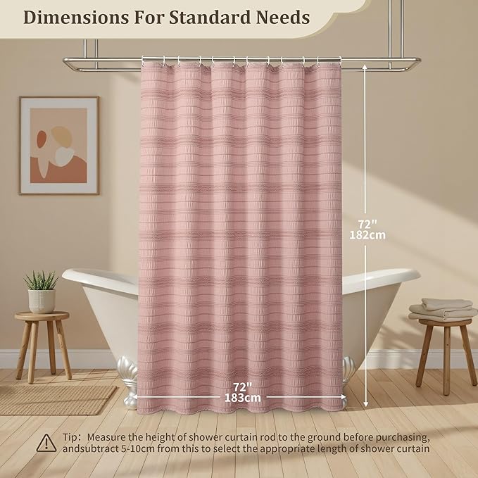 Siiluminisoy Pink Shower Curtain Farmhouse Shower Curtain for Bathroom Rustic Striped Fabric Shower Curtains 72 x 72