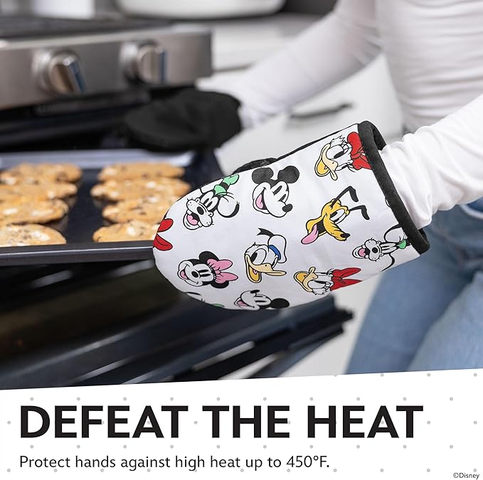 Disney Oven Mitts - 5.5” x 7.5” Heat-Resistant Mini Oven Mitts with Non-Slip Printed Silicone Disney Silhouettes - Mickey & Minnie, Stitch, Winnie The Pooh