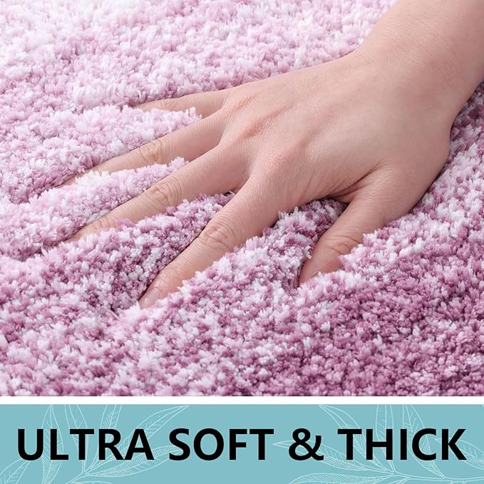 Arotive Microfiber Bathroom Rugs, Shaggy Soft and Absorbent Contour Toilet Rugs, Non-Slip, Thick Plush Machine Washable Dry Bath Mats for Toilet Base, 24x20, Purple, U-Shape