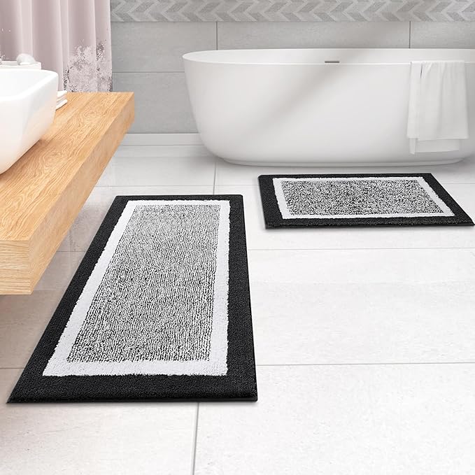 OLANLY Bathroom Rugs 47x24, Extra Soft and Absorbent Microfiber Bath Mat, Non-Slip, Machine Washable, Quick Dry Shaggy Bath Carpet, Suitable for Bathroom Floor, Tub, Shower (Runner, Black)