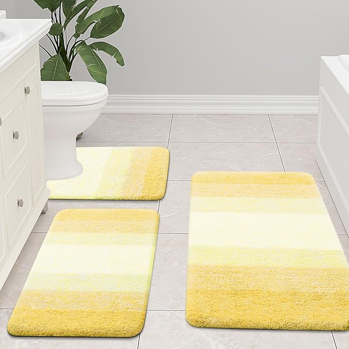 Arotive Microfiber Bathroom Rugs, Shaggy Soft and Absorbent Bath Rug, Non-Slip, Thick Plush Machine Washable Dry Bath Mats for Bathroom, Tub and Shower, 24x16, Light Yellow, Rectangular