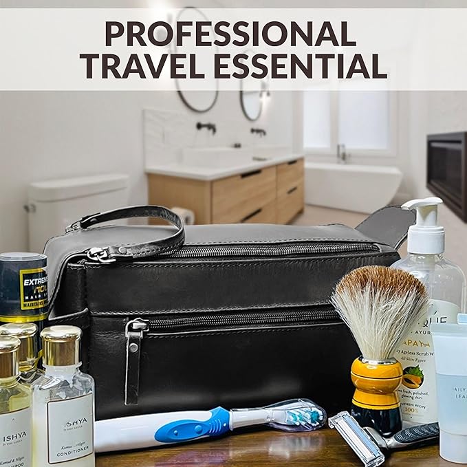 Rustic Town Leather Wash Bag for Men - Travel Toiletry Bag - Shaving Dopp Kit Toiletries Organizer - Leather Makeup Bag for Women