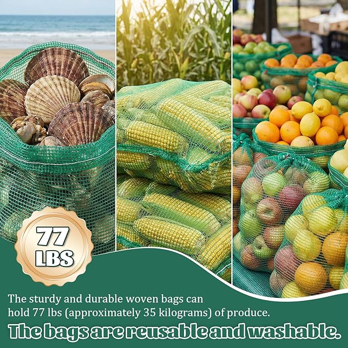 50Pcs Extra Large Mesh Produce Bags 31'' x 20'' Reusable Vegetable Storage Bags Sacks Breathable Drawstring Fresh Produce Storage Bag for Onions, Potatoes, Citrus, Vegetables, Holds up to 50 Lb, Green