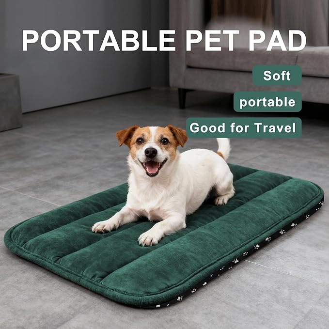 Fogkiss Dog Bed Mat, Reversible Dog Crate Pad with Washable Kennel Mat and Soft Foam, Flat Pet Bed for Dogs & Cats, for Crates Carriers & Travel (Green, 28" L*16" W*1.5" Th)