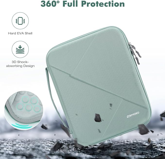 MoKo 13 inch Tablet Sleeve Bag for 13 inch iPad Pro M5/Air M3 2025, iPad Pro 13 M4/Air M2, Pro 12.9, Galaxy Tab S8+/S9+ 12.4, Hard Shell EVA iPad Bag with Storage and Padded Handle, Bodhi Green