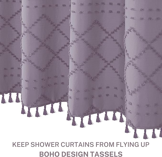 Siiluminisoy Boho Shower Curtain Purple Woven Fabric Cute Shower Curtain, 72 x 72 Tufted Chevron Textured Striped Modern Farmhouse Minimalist Cloth Shower Curtains for Bathroom