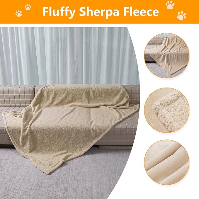 Maidewow Waterproof Dog Bed Cover 85x57in Pet Blanket for Big Dogs Reversible Pets Couch Blankets for Puppy Fluffy Cream Sherpa Fleece Sofa Leakproof Covers for Cat Warm Washable-XL