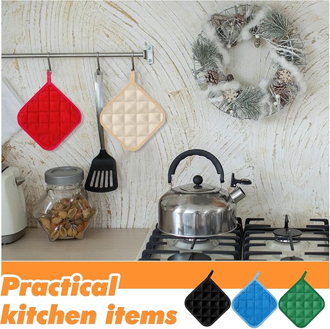 Layhit 36 Pcs Pot Holders for Kitchens Cotton Heat Resistant Potholders Oven Pot Holders Washable Hot Pads Bulk Potholders with Hanging Loops Cloth Coaster Mitts for Cooking Baking 7 x 7 Inch 9 Colors