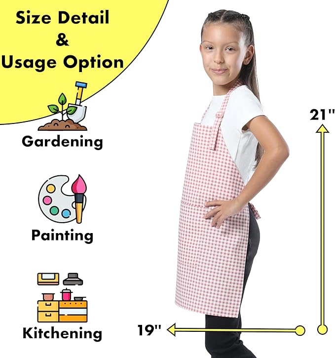 Kids Aprons for Cooking Waterdrop Resistant Aprons for Girl & Boy Toddler Apron for Painting, Gardening, Baking, Smock (Powder Pink, Medium (6-10 years)