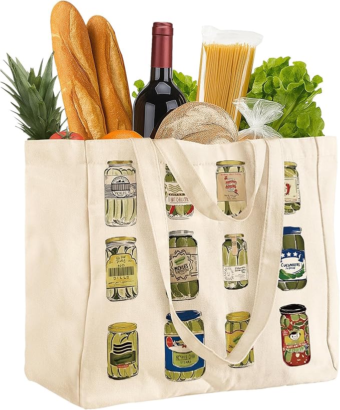 Miss Adola Large Canvas Grocery Tote Bag - Reusable Extra Large Shopping Shoulder Bags with 6 Inner Pockets & 2 Handle Strap